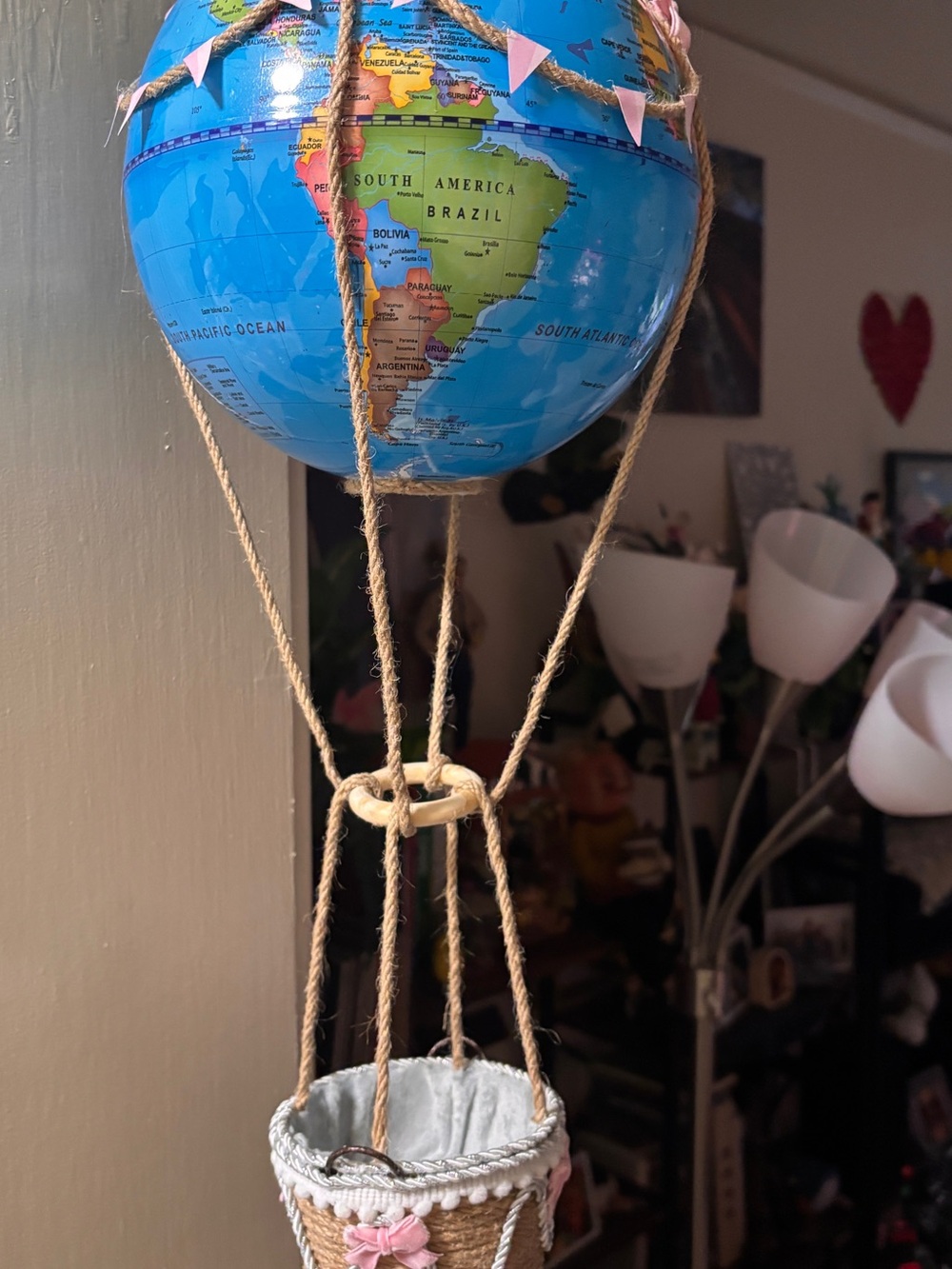 Blue Globe Hot Air Balloon Hanging Decor - Nautical Home Accent